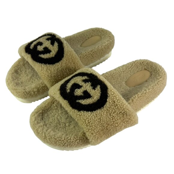 GUCCI 646225 Beige Interlocking GG Boa Slide Women's Sandals Made in Italy 40-10 - Picture 2 of 10